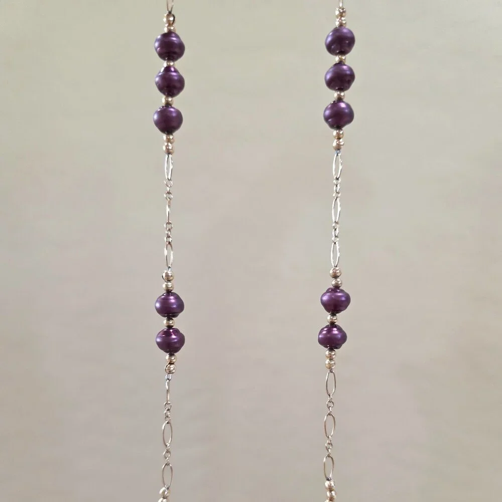 Artisan Peacock Purple Glass Pearl Amethyst Cat Eye Bead 14k / 20 Necklace 21
